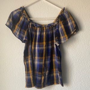 Yellow and blue plaid square cut blouse. Vince Camuto size XXS.
